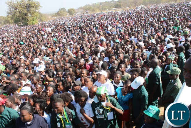 Part of the huge crowd that attended a mega rally which was addressed by President Edgar Lungu at Kasama Golf Course to woo voters ahead of the August 11 general election in Kasama today. .-picture by Mary Bwembya (ZANIS)