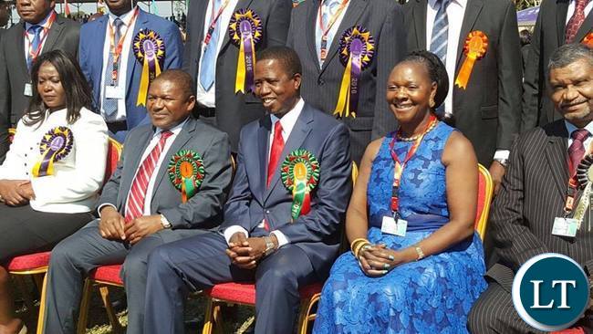 President Lungu with Mozambican President Filipe Nyusi and Commerce minister Margaret Mwanakatwe during the official opening of Trade Fair on