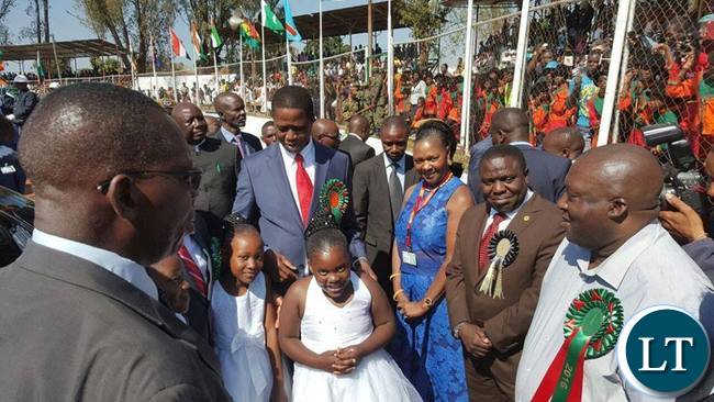 President Lungu with Commerce minister Margaret Mwanakatwe (third from right) ,Foreign Affairs Minister Harry Kalaba (second from right) and Copperbelt minister Mwenya Musenge (r) during the official opening of Trade Fair