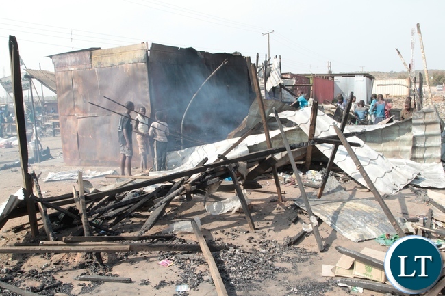 Shops burnt down by suspected UPND cadres at Bauleni Market