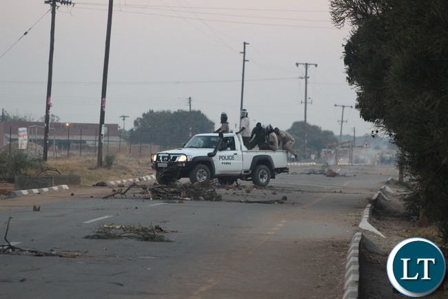 Police who were ostensibly outnumbered by protesting UPND cadres had a tough time to contain the situation which lasted for close to 10 hours