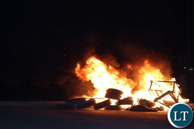 Burning tyres on the main roads were everywhere as Police engaged in a running battle with cadres.