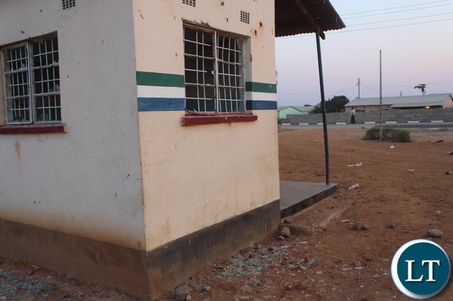 Chibuyu Police station in Site and Service compound was not spared from rampaging UPND supporters who smashed the windows of the station and got away with some police documents as well.