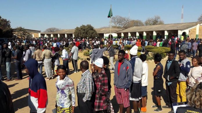 Voters waiting to cast their votes at Kalingalinga Middle Basic School, Lusaka