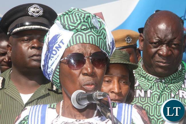 Vice-President Inonge Wina speaks when President Lungu arrived at Mongu Airport for Rallies on Monday, August 8,2016-Picture by THOMAS NSAMA