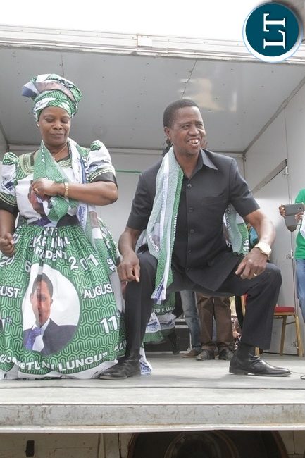 PRESIDENT Edgar Lungu and the First Lady,Esther Lungu dancing at Mkushi rally