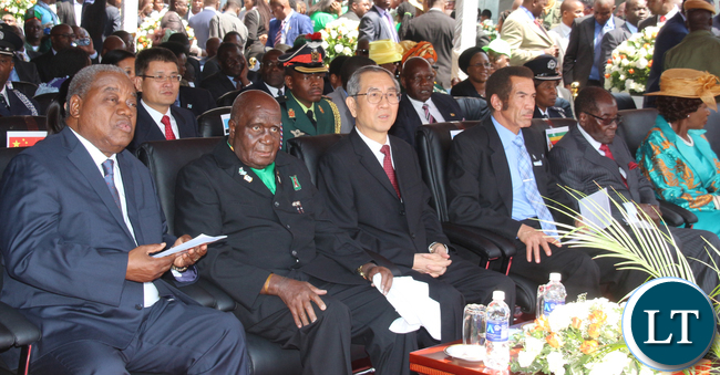 VVIP stand led by the Zambia 1st President Kennneth Kaunda and Zimbabwe President Robert Mugabe at the far end while former President Rupiah Bwezani 1st on left.