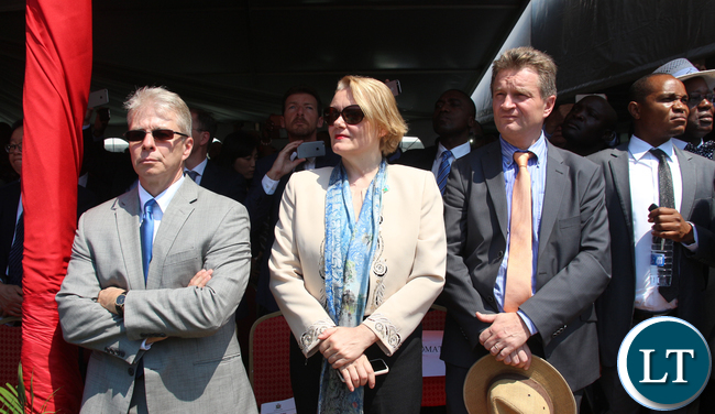Foreign Diplomats who attended the inauguration ceremony led by American ambassador to Zambia Eric Schultz on left.