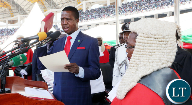 President Edgar Lungu Being Sworn in By the Chief Justice Irene Mambilima