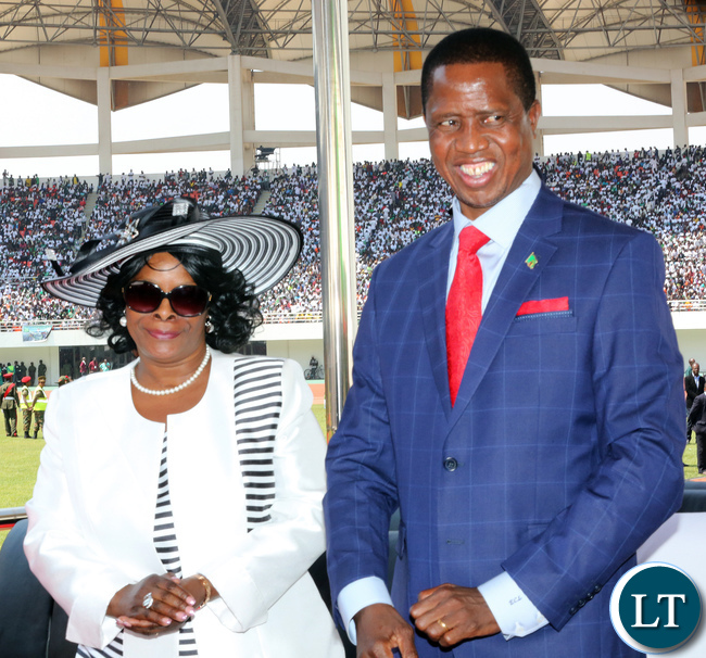 President Lungu with First lady Esther Lungu at the inauguration ceremony
