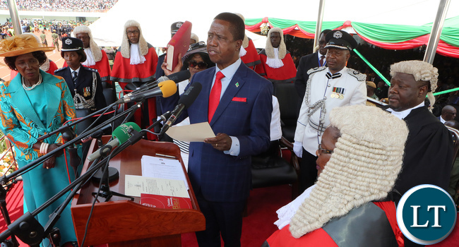 President Edgar Chagwa Lungu Being Sworn by Her ladyship Mrs Irene C Mambili Chief Justice of Zambia at Inaguration ceremony at Heroes Stadium in Lusaka - PIcture by Eddie Mwanaleza/Statehouse 13-09-2016