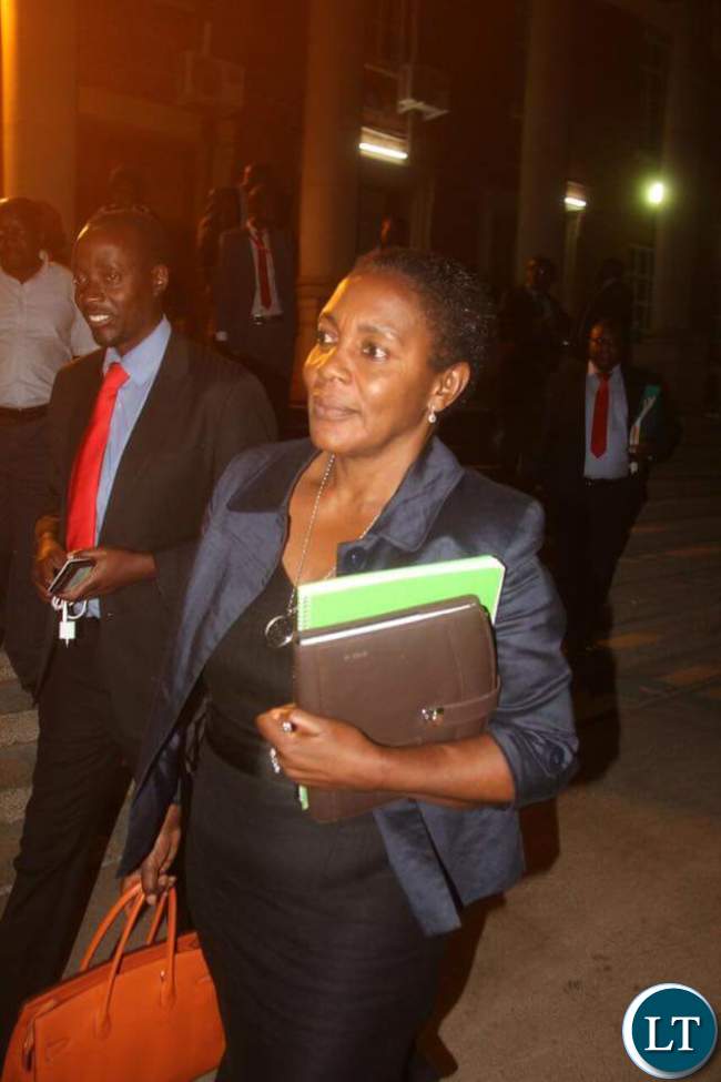 UPND Lawyer Nelli Mutti leaving the Court this evening