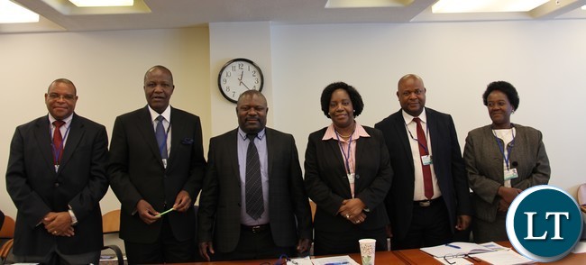 L-R) Dr Denny Kalyalya, Hon. Mutati, Hon. Mulusa, Ms. Chileshe Kapwepwe, Dr. Smiwinga, Dr. Ponga after the meeting at the IMF in Washington DC.