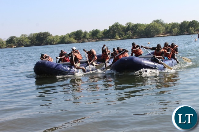 Auto World and Chigayo competing on the Zambezi river in the men's category during the 2016 Regatta in Livingstone Auto World and Chigayo competing on the Zambezi river in the men's category during the 2016 Regatta in Livingstone