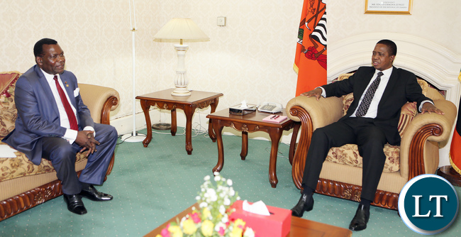 President Edgar Lungu Meets Dr George Chaponda A Special Envoy of President of Malawi Prof Arthur Peter Mutharika who is Minister of Agriculture, Irrigation and Water Development at State House in Lusaka - Picture By Eddie Mwanaleza/Statehouse 21-10-2016. President Edgar Lungu Meets Dr George Chaponda A Special Envoy of President of Malawi Prof Arthur Peter Mutharika who is Minister of Agriculture, Irrigation and Water Development at State House in Lusaka - Picture By Eddie Mwanaleza/Statehouse 21-10-2016.