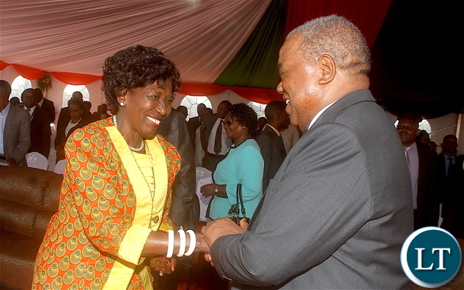 Vice-President Inonge Wina greets former president Rupiah Banda during the National Day of player, Fasting, repentance and Reconciliation at woodlands Forest Re reserve area on Tuesday, October 18,2016 -Pictures by THOMAS NSAMA Vice-President Inonge Wina greets former president Rupiah Banda during the National Day of player, Fasting, repentance and Reconciliation at woodlands Forest Re reserve area on Tuesday, October 18,2016 -Pictures by THOMAS NSAMA