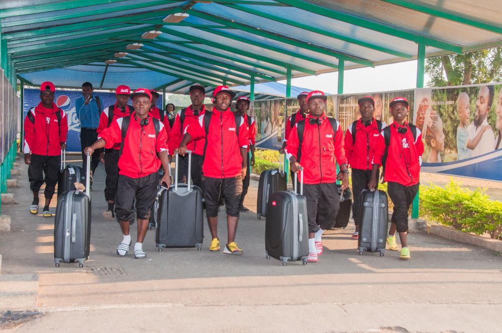 The focussed Zambian team at Kenneth Kaunda International Airport heading for the COPA Coca-Cola Southern and Eastern Africa Business Unit (SEABU) camp