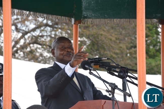 Ugandan President Yoweri Museveni giving his Key Note Speech at State House during the 52nd Independence Celebration