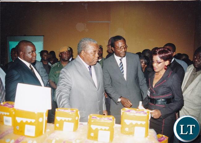 Then President Rupiah Banda inspecting Diapers supposedly produced in Zambia