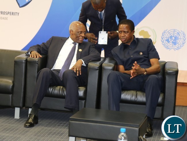 President Lungu confers with Angolan President Eduardo dos antos at vila talatona conference centre in Luanda Angola 26-10-2016. .