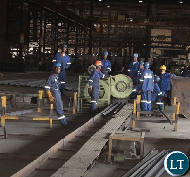 Workers at Universal Mining and Chemical Industries Limited (UMCIL) Kafue Steel Plant working as usual in the steel plant Workers at Universal Mining and Chemical Industries Limited (UMCIL) Kafue Steel Plant working as usual in the steel plant