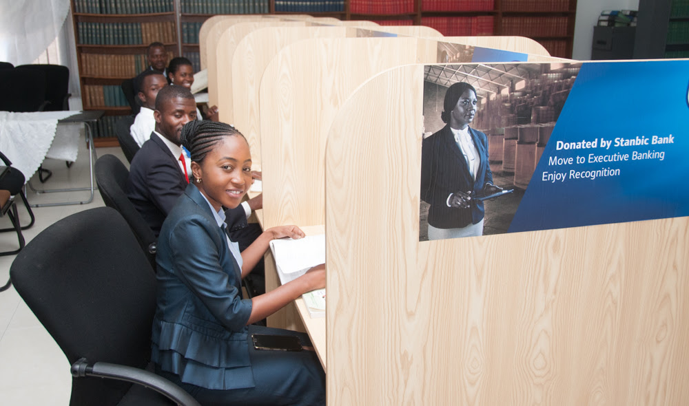 Zambia Institute of Advanced Legal Education (ZIALE) students take advantage of the new study cubicles provided by Stanbic Bank.