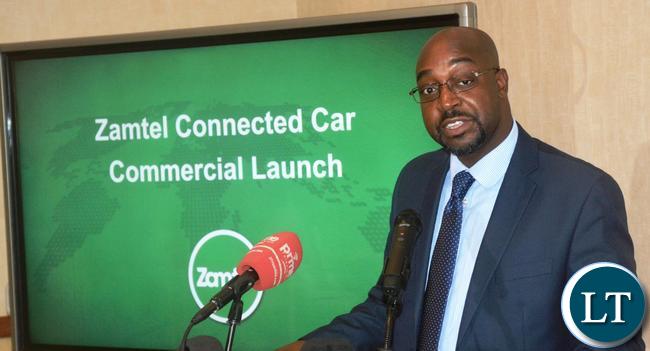 Communication and Transport Minister Brian Mushimbe speaking during the launch of Zamtel Connected Car at Southern Sun Hotel in Lusaka Communication and Transport Minister Brian Mushimbe speaking during the launch of Zamtel Connected Car at Southern Sun Hotel in Lusaka