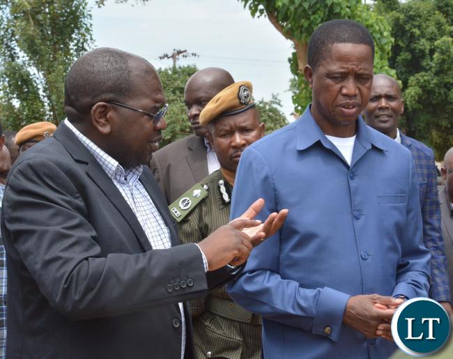 President Edgar Lungu(r) and Health Minister Chitalu Chilufya(l) after the visit to Kalingalinga Clinic. Picture by Ennie Kishiki/Zanis.