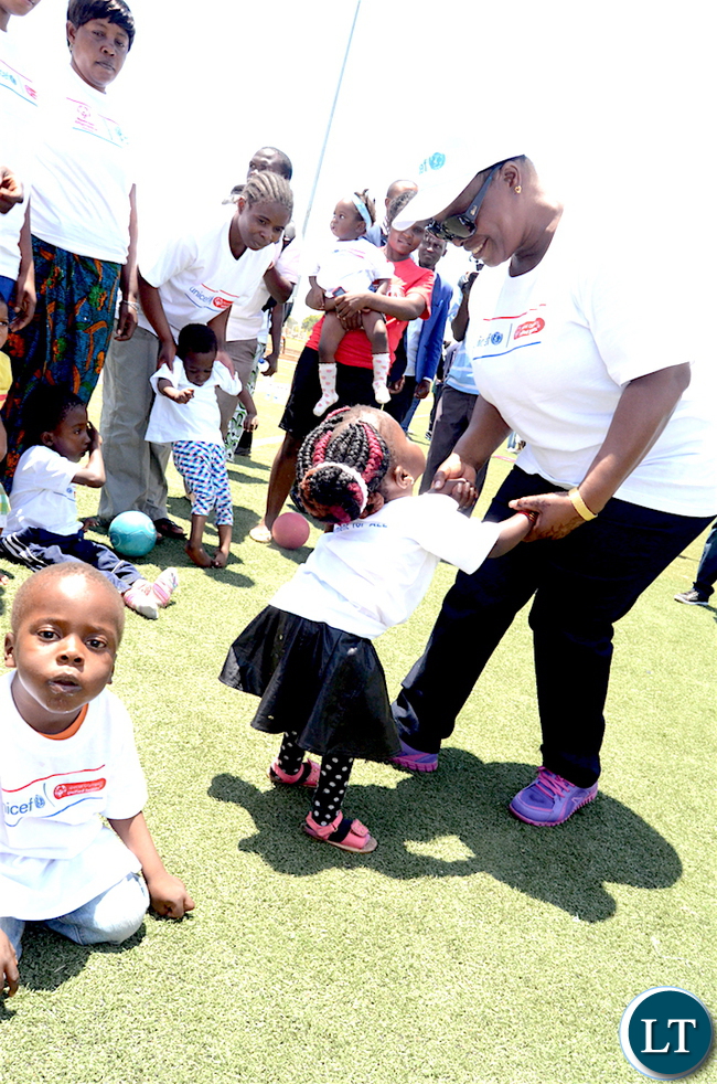 First Lady Esther Lungu with children of special needs during the UNICEF's Special Olympics at OYDC in Lusaka
