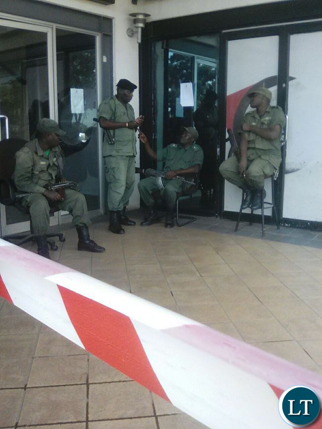 Police officers manning entrance to Intermarket