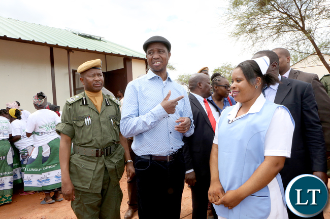 President Lungu Talk to a Nurse Mwiza Ludaka at Kapoche health Post in Luangwa District