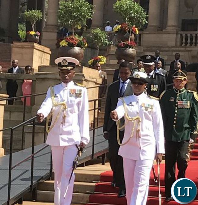 President Lungu inspecting the South African National Defence Force guard