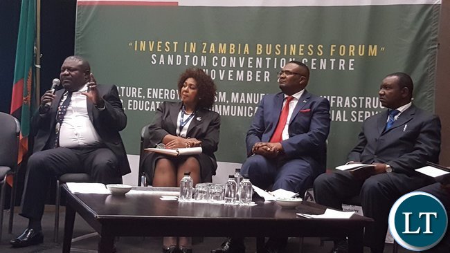 Lucky Mulusa speaking at the 'Invest in Zambia' business forum held at Sandton Convention Centre, in Johannesburg, South Africa on 3rd November, 2016