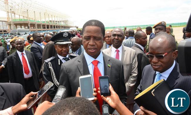 President Edgar Lungu talking to Journalists at Kenneth Kaunda International Airport before departure for Ethiopia