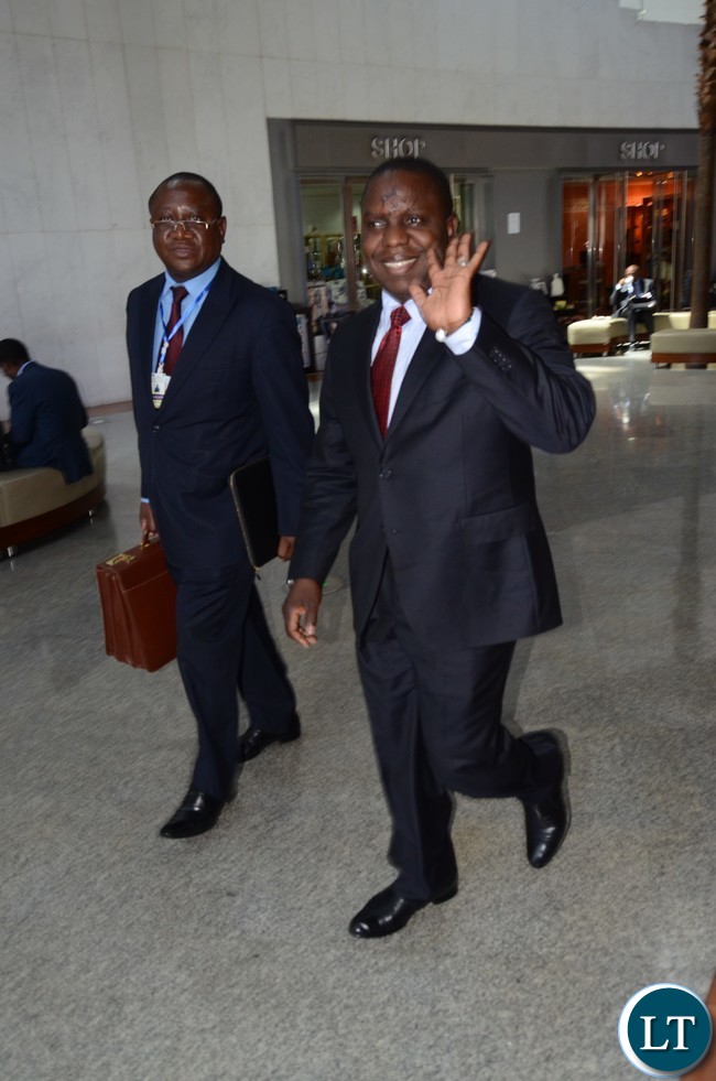 Foreign affairs minister Harry Kalaba with Sam Mujuda after the Opening Session of the 30th Ordinary Session of the Executive Council at Au Building in Addis Ababa, Ethiopia on wed, January 25,2017