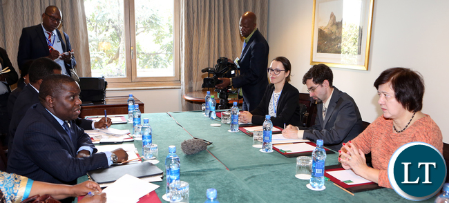 Harry Kalaba Minister of Foreign affairs meets Polish deputy minister of Foreign affiars Ms Joanna Wronecka at Sheraton Hotel Addis Ababa on Saturday 28-01-2017- Picture Bby Eddie Mwanaleza/statehouse