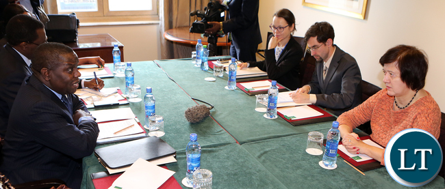 Harry Kalaba Minister of Foreign affairs meets Polish deputy minister of Foreign affiars Ms Joanna Wronecka at Sheraton Hotel Addis Ababa on Saturday 28-01-2017- Picture Bby Eddie Mwanaleza/statehouse
