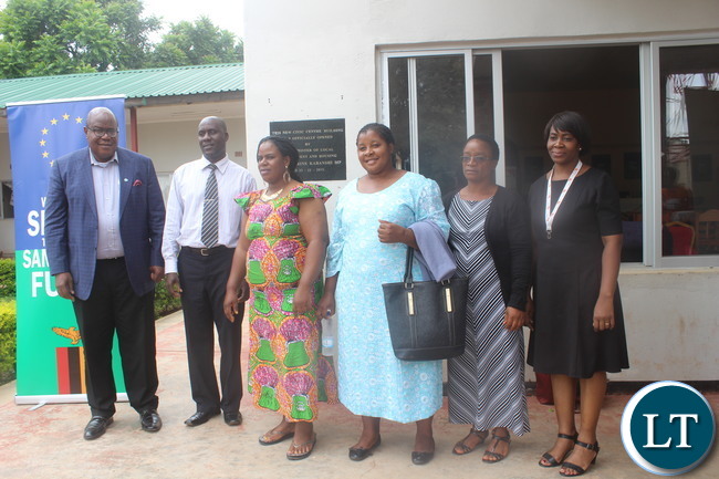 From Left to Right) Southern Province Permanent Secretary Mr. Sibanze Simuchoba, Monze District Council Chairperson Mr. Bisha Munsaka, Namwala District Commissioner Ms Mary Sakala, government and World Vision officials pose for a photo after the launch of Re-aligning Agriculture and Water Sanitation and Health Hygiene(WASH) for Nutrition(RAGWA-NUT) project yesterday that would be implemented by World Vision and Jesus Cares Ministries in Monze, Namwala, and Sinazongwe. The project is expected to upscale nutrition and would target a total of 452,094 people in the three Districts. From Left to Right) Southern Province Permanent Secretary Mr. Sibanze Simuchoba, Monze District Council Chairperson Mr. Bisha Munsaka, Namwala District Commissioner Ms Mary Sakala, government and World Vision officials pose for a photo after the launch of Re-aligning Agriculture and Water Sanitation and Health Hygiene(WASH) for Nutrition(RAGWA-NUT) project yesterday that would be implemented by World Vision and Jesus Cares Ministries in Monze, Namwala, and Sinazongwe. The project is expected to upscale nutrition and would target a total of 452,094 people in the three Districts.