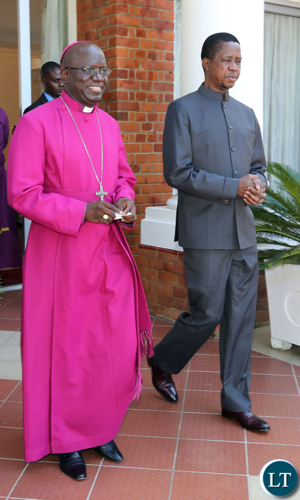 President Lungu with Archbishop Albert Chama at State house 