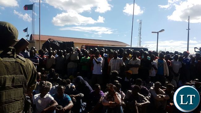 Some of the truck drivers being addressed by the officials