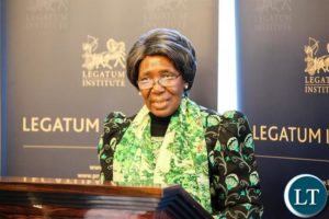 Vice President Mrs Inonge Wina addressing a meeting at Legatum Institute in London.