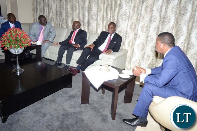 President Lungu discussing with cabinet ministers at State House shortlly after a meeting with Sahrawi President on Tuesday, January 10,2017-Picture by THOMAS NSAMA