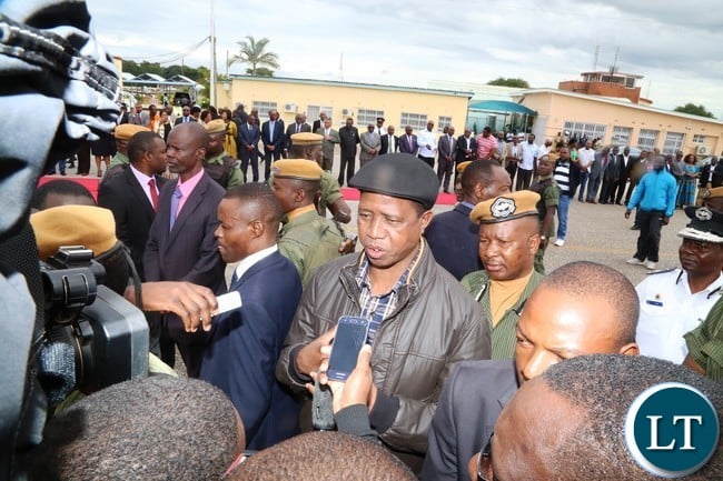 President Edgar Lungu addressing journalists at city airport shortly before his departure for North Western Province President Edgar Lungu addressing journalists at city airport shortly before his departure for North Western Province