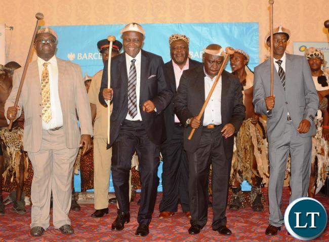 Finance Minister Felix Mutati showcases his Impi Skills during the Ngoni Cultural Night and Dinner Dance at New Government Complex