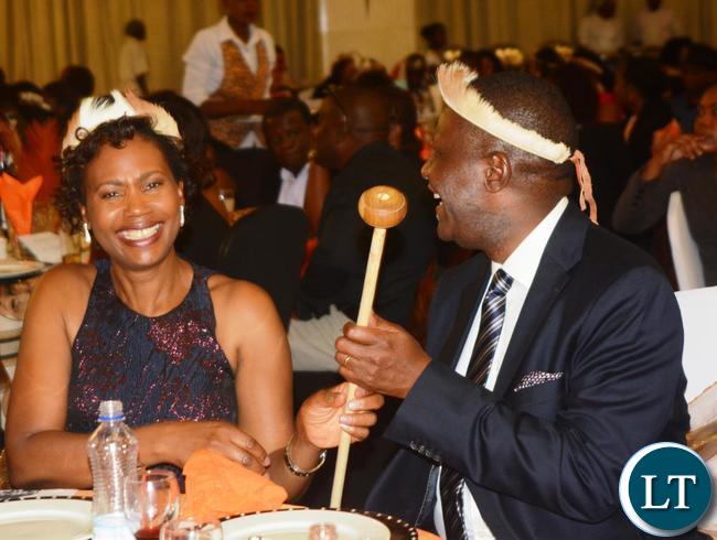 Finance Minister Felix Mutati(l) and his Wife Grace during the Ngoni Cultural Night and Dinner Dance at New Government Complex