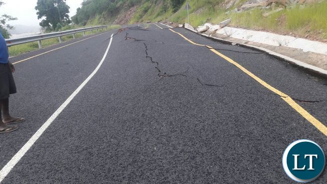 Part of the damaged Luangwa-Feira road