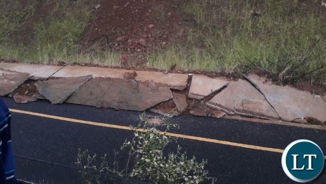 Part of the damaged Luangwa-Feira road