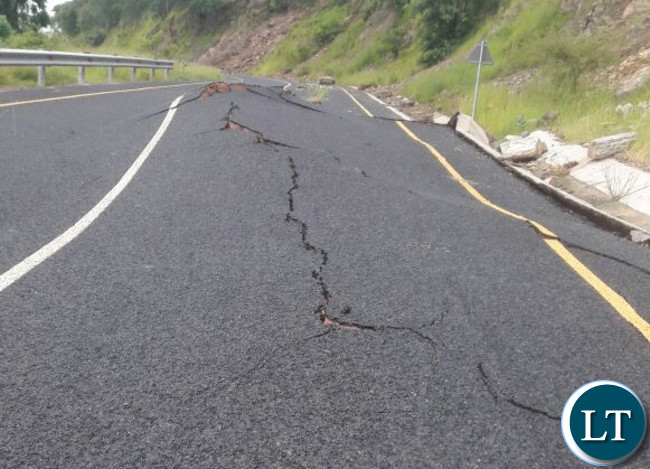 Part of the damaged Luangwa-Feira road