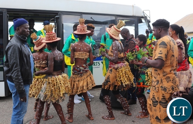 Senegal under 20 football team arrived in the country ahead of the Total Under-20 AFCON tournament to commence on February 26, 2016. The team's arrival was mesmerised by local traditional dances. PICTURE BY DANNY MOWA/ZANIS