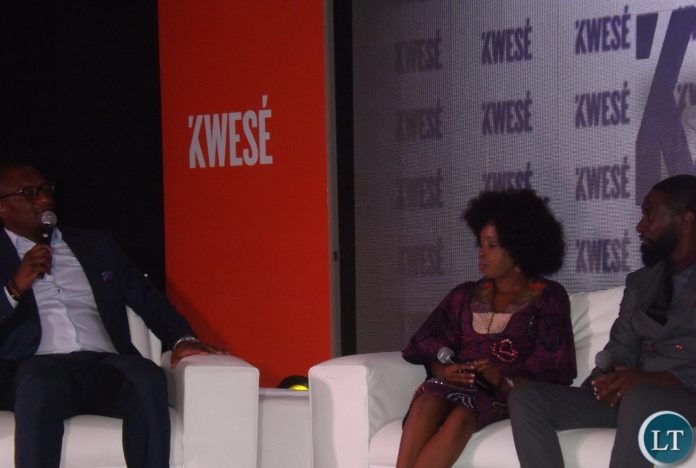 (Left to right)Econet media CEO Joseph Hundah ,General Manager Zambia Kwese TV Kapa Kaumba , General Manager Zambia Kwese Free TV Tivo Shikapwashya6.JPG